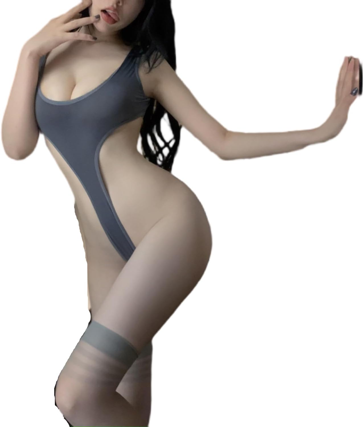 sissy Role naughty Mesh Set Attendant Perspective Nurse Secretary Cop Maid Girl Outfit Gothic Leotard